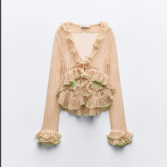 RUFFLED CROCHET KNIT CARDIGAN - Picture 1 of 13